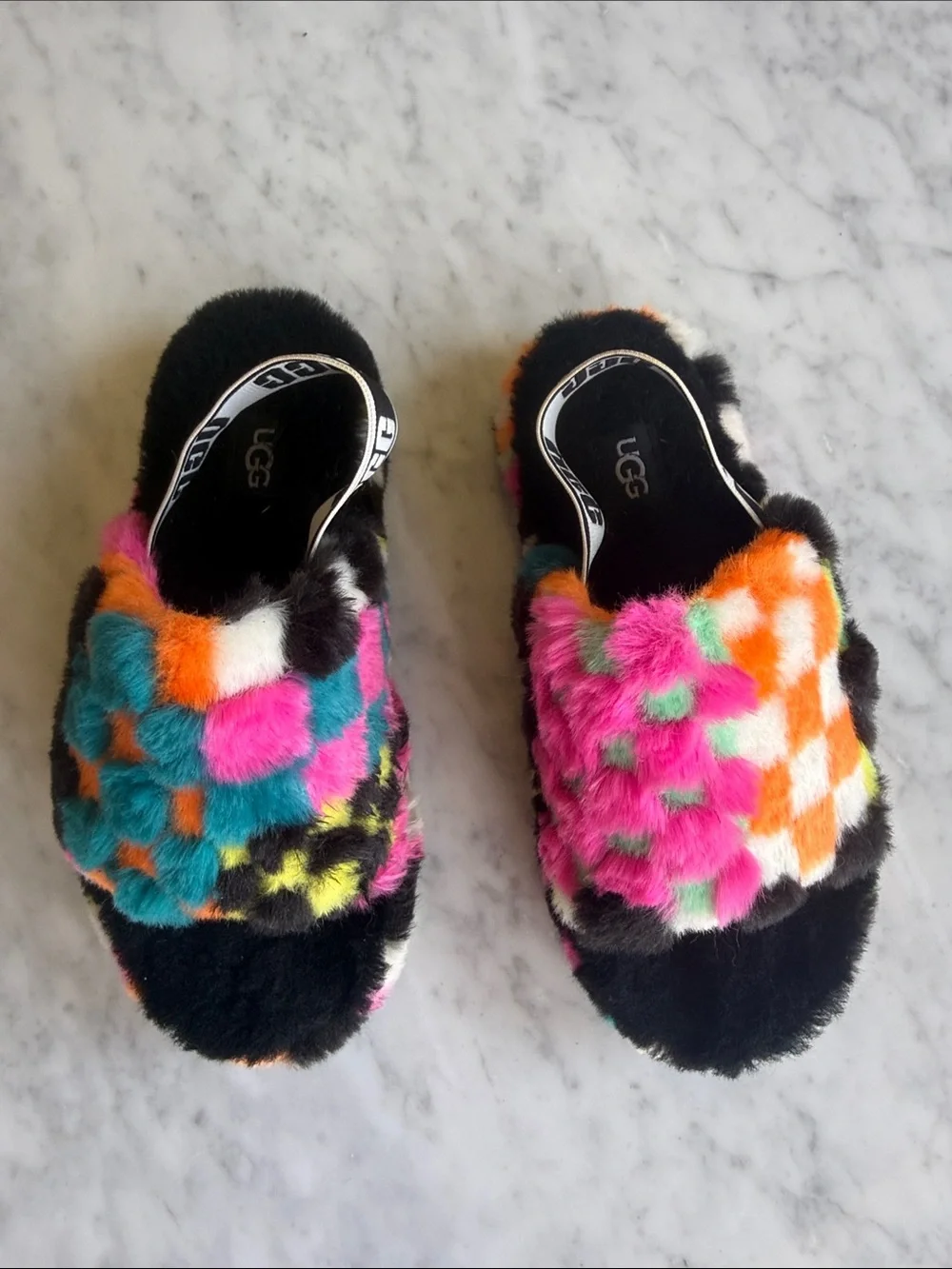 Ugg Kids Fluff Yeah Checkered Slippers
